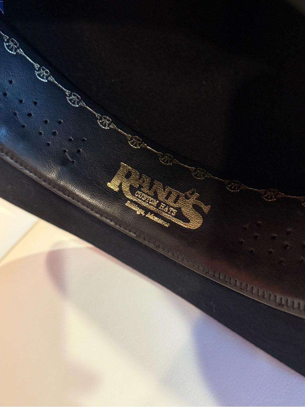 Rand’s custom made 20X Beaver felt men’s black wide-brim hat-taupe trim sz 7 1/2 - Picture 7 of 15